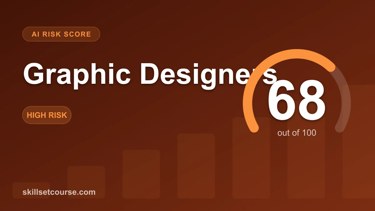 Graphic Designers AI Risk Score: 68 out of 100 (High risk). Main automation driver: Generative image and asset production (70-85%).